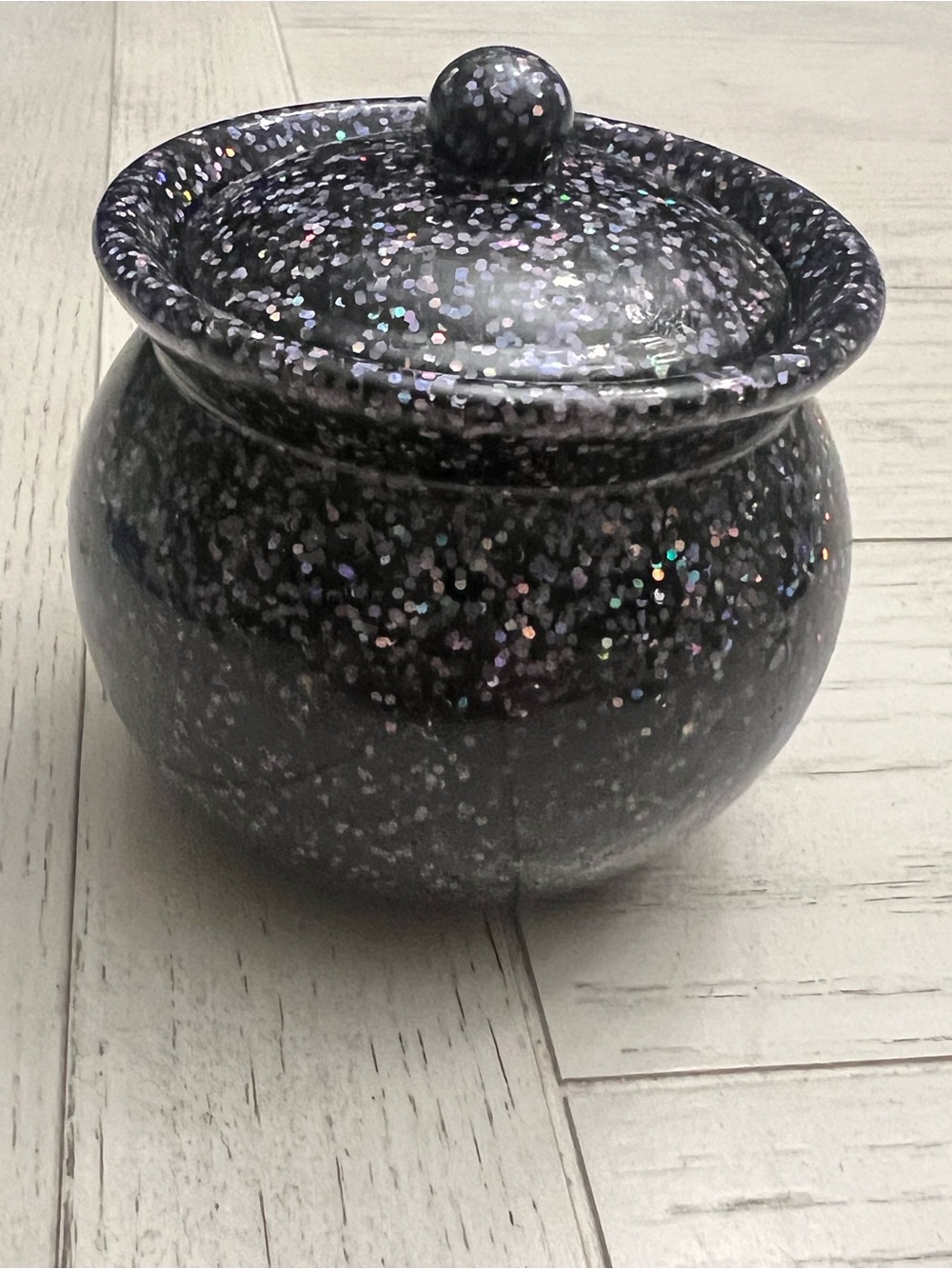 Handmade Glittery Black Resin Jar with Lid